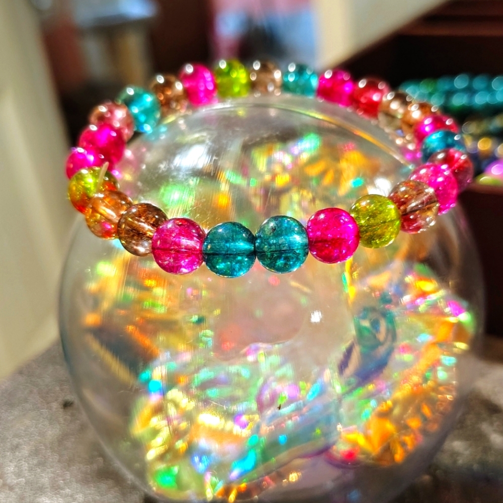 Natural Colorful/Rainbow Tourmaline 8mm Beaded Bracelet (New, never worn)